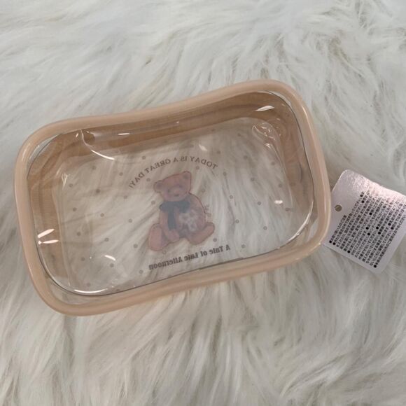 Amifa PVC Zipper Pouch. Bear Print. Clear/Light Brown. Animal Print. Kidcore. - Picture 3 of 8